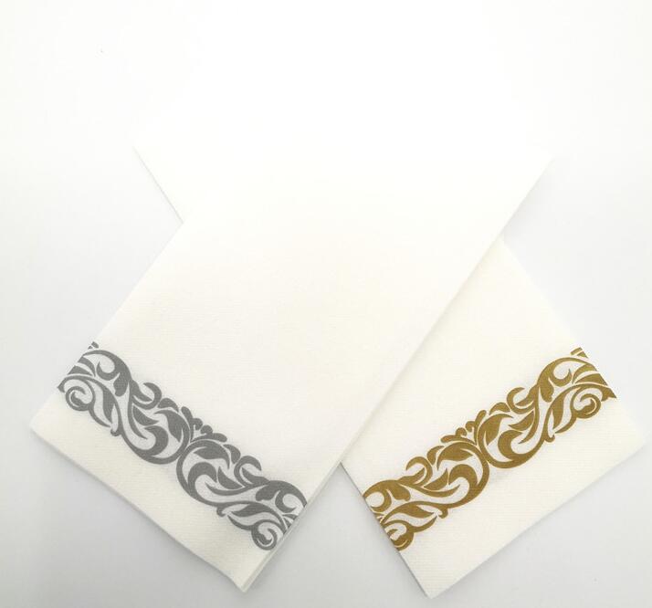 12*17 inch 1/6 fold Disposable Soft & Absorbent Towels With Silver Floral Decoration Airlaid Paper Hand Guest Towel
