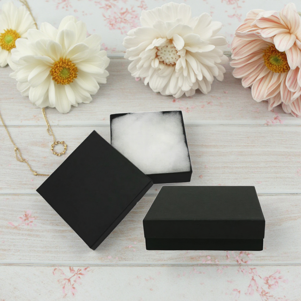 ZBB33 Two Pieces Cotton Filled Paper Boxes Matte Black Kraft Cotton Fill Jewelry Gift Boxes Different Sizes For Bracelet Earring