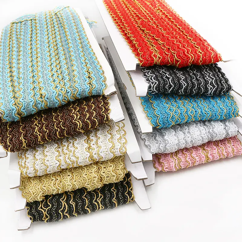 Wholesale Double sided S shape wavy metallic gold cord Lace trim sewing garment curtain decoration home textile accessories 13yd