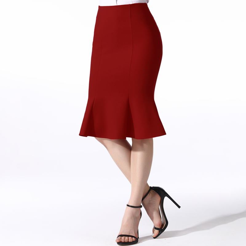 Fishtail skirt with a long flounce skirt high-waisted stretch skirt