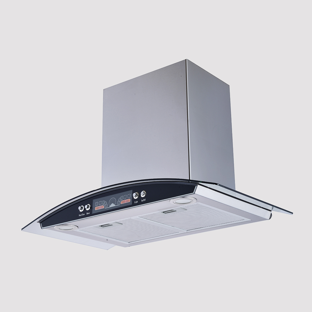 Big suction air flow tempered glass side wall mounted range hoods
