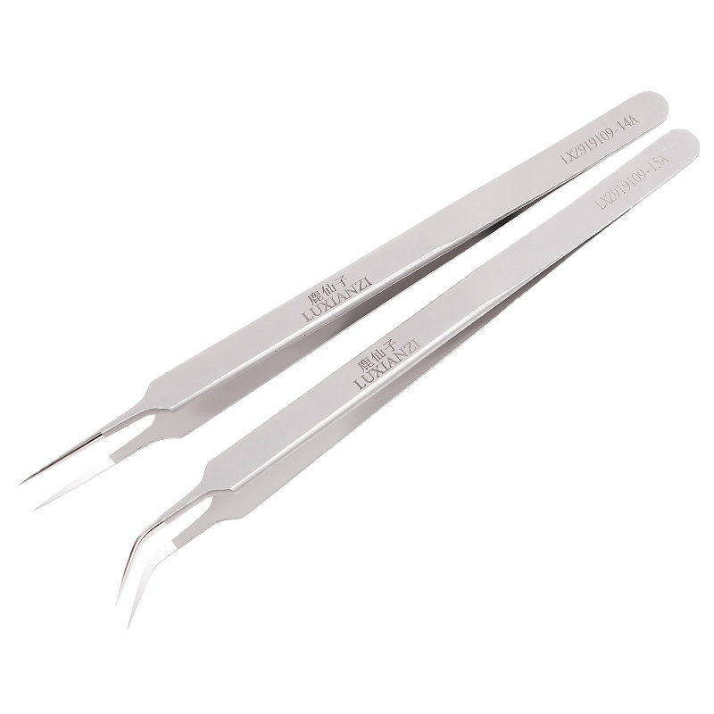 LUXIANZI Stainless Steel Tweezers Repair Tool Precision Electronics Industrial Forceps Straight Elbow