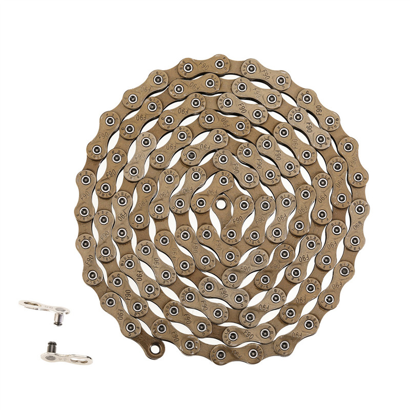 Велосипедная цепь ZHIQIU 9 27 скоростей, 116L, коричневая (1/2x1 1/128 дюйма), совместима с 8 скоростями
