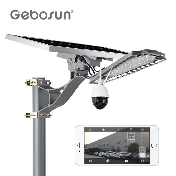 GEBOSUN Высокая мощность водонепроницаемый открытый Ip68 60 Вт SMD CCTV умный Солнечный уличный полюс свет