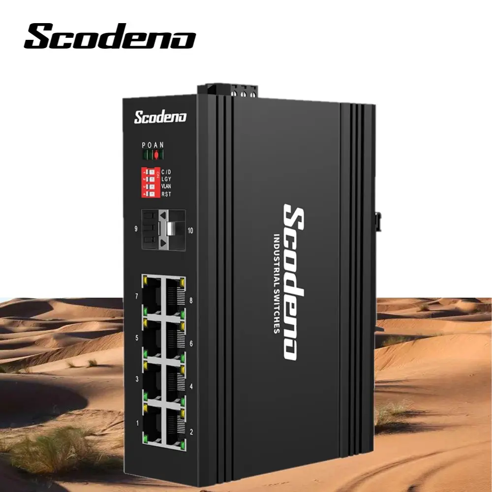 Scodeno IP40 Gigabit 2 SFP + 8 портов PoE сетевой Промышленный Коммутатор