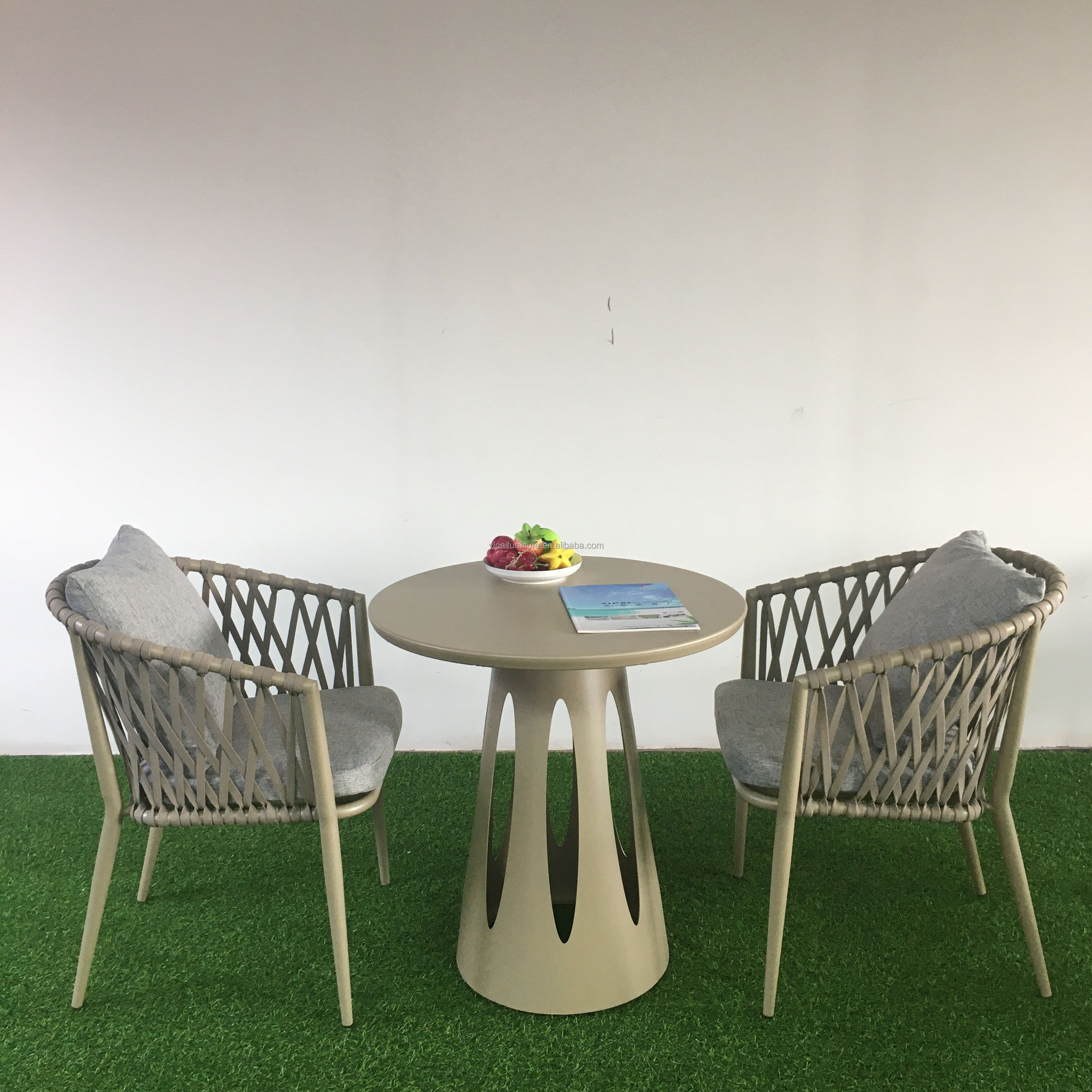Outdoor rope woven table and chair Nordic style outdoor chair garden terrace designer model room leisure table and chair combina