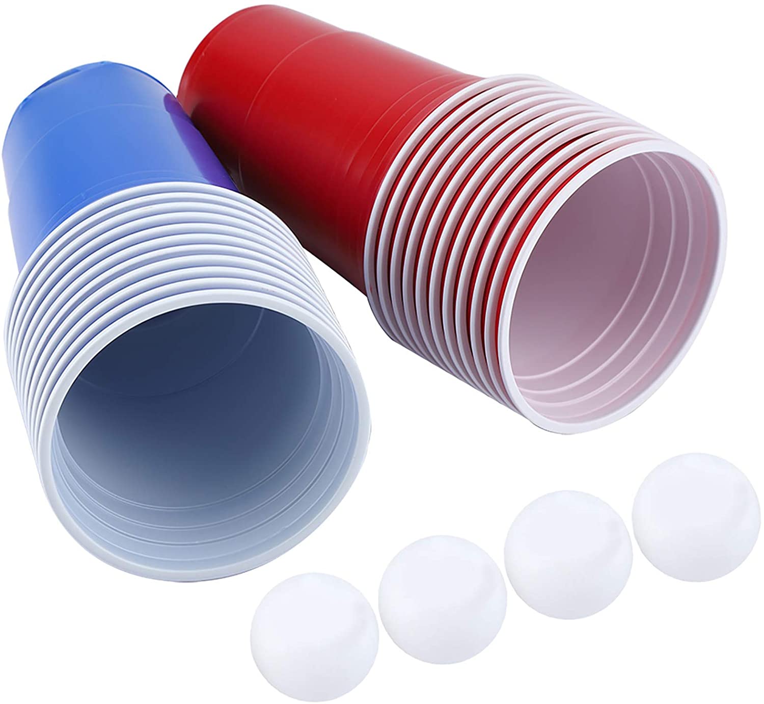 Beer Pong Set Drinking Game Set Beer Pong Cups-22 Cups 4 Ping-Pong Balls(red cups 11+blue cups11+4balls)