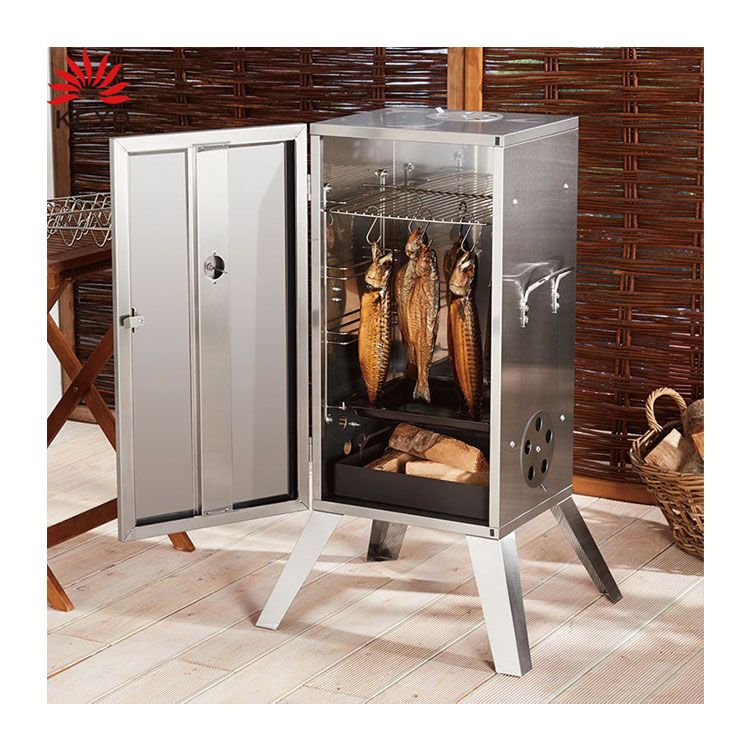 Outdoor Vertical Fish Smoker Bbq Grill Stainless Steel Charcoal Meat Smoker With Thermometer