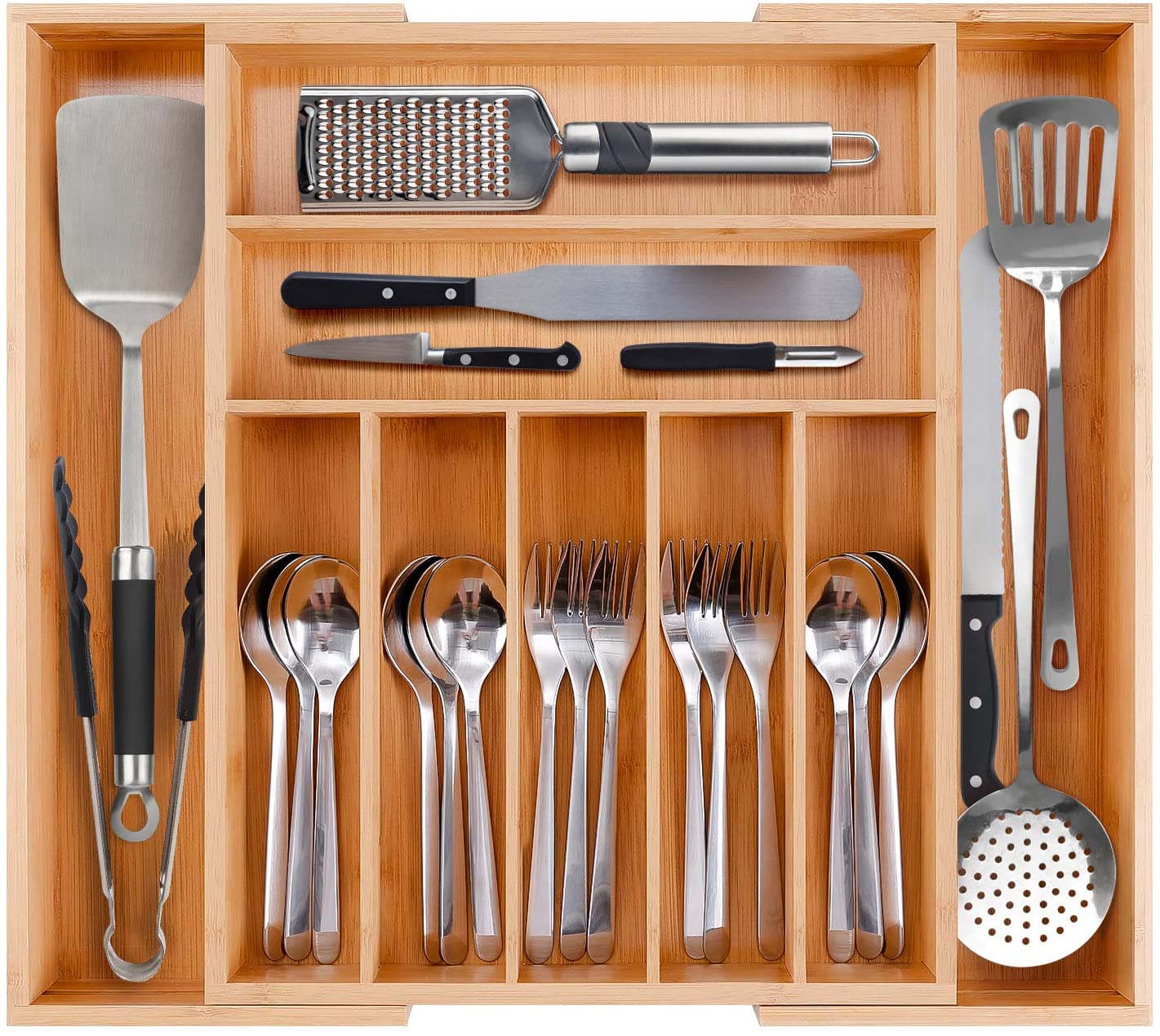 Hot Selling Tableware Expandable Bamboo Utensils Cutlery Drawer Organizer Storage Tray with Drawer Divider