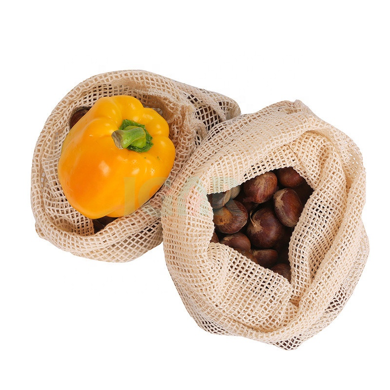 LARGE GRID Custom Eco Recycled Large Grocery Cotton Fruit Mesh Bag For Potato biological washable fridge used Biodegradable