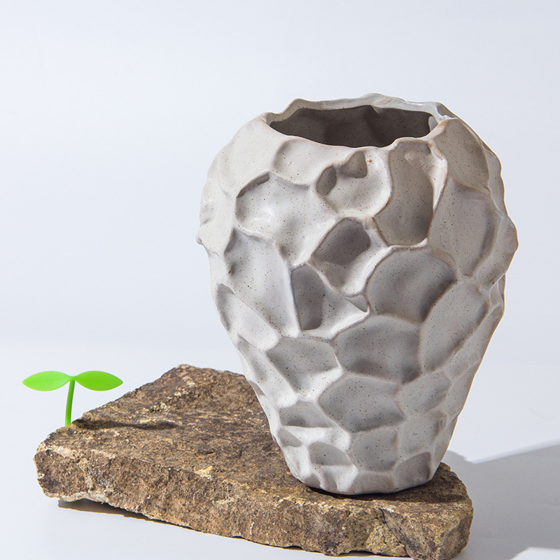Stone Irregular Shape Ceramic Vase Artwork Flower Vase Decoration Ornaments Porcelain Crafts Floral Vases