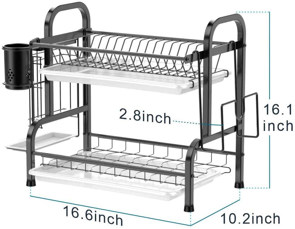 Dish Drying Rack, 2 Tier Dish Rack 304 Stainless Steel Utensil Holder Cutting Board Holder Dish Drainer