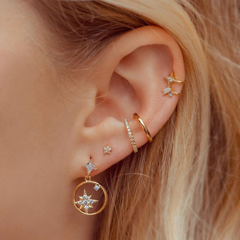 New Arrival 2021 Jewelry Set 18k Gold Plated No Piercing Crystal Moon Star Butterfly Stud Earring Sets Flower Drop hoop Earrings