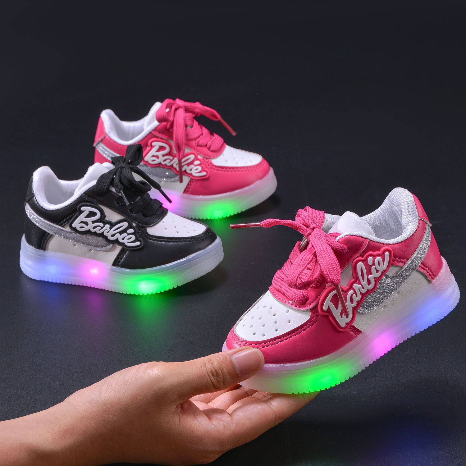 Girls' Letter Shoes 2024 Spring New Girls' Soft-soled sneaker-sided Casual Children's Lights Shoes