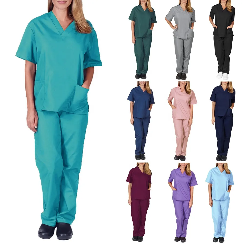 men women summer oem logo custom nurse uniforms scrubs suits short sleeve elastic doctor hospital uniform sets top pants scrubs