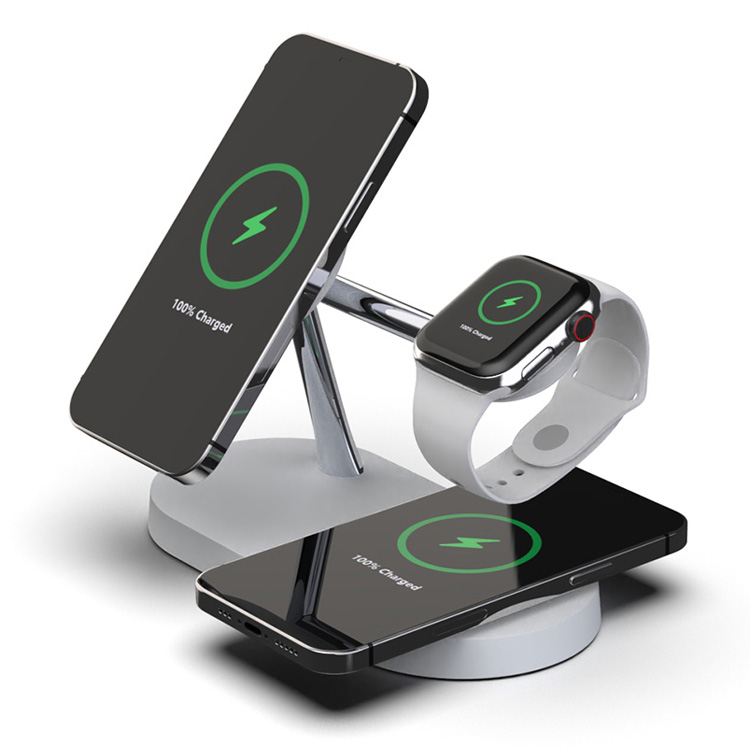 New zinc 5 in 1 magnetic 15W qi fast charging wireless charger holder for iphone 12 airpods and iwatch with LED night light
