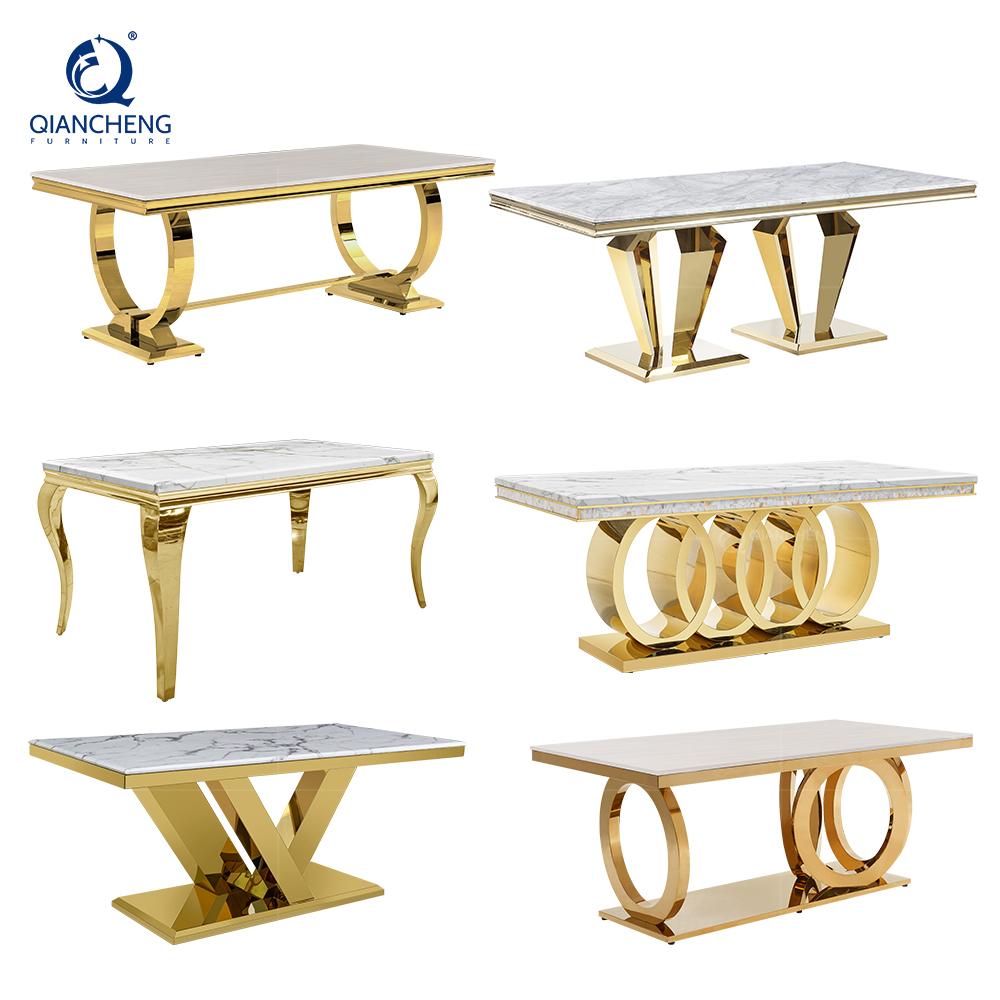 Mirrored furniture 6 seat daining tables elegant dining room suite gold marble luxury glass dinning table sets