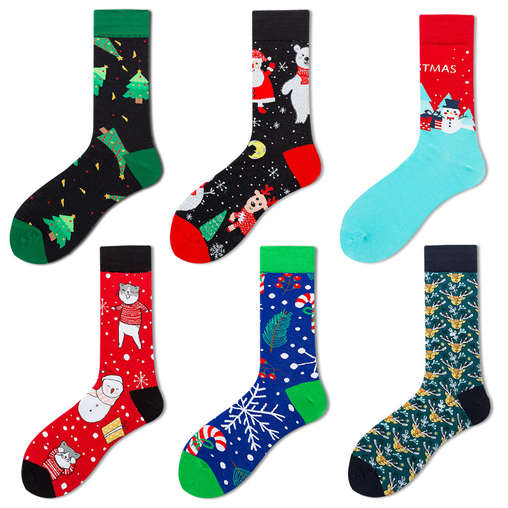 New Men's Socks Santa Claus Elk Men's Tube Socks Christmas Socks Funny Xmas Santa Claus Tree Snowflake Elk Snow Cotton
