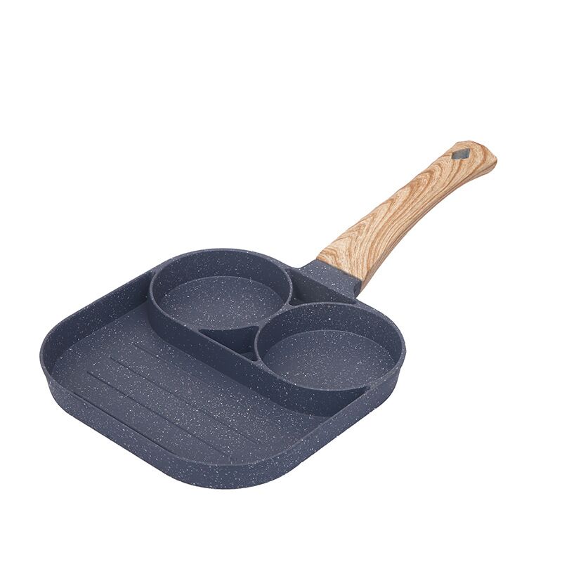 kitchen items 2 Hole Fried Egg Omelet Pan Non-Stick Ham Pancake Maker Wooden Handle for Breakfast Cooking Cookware Pans (Gray)