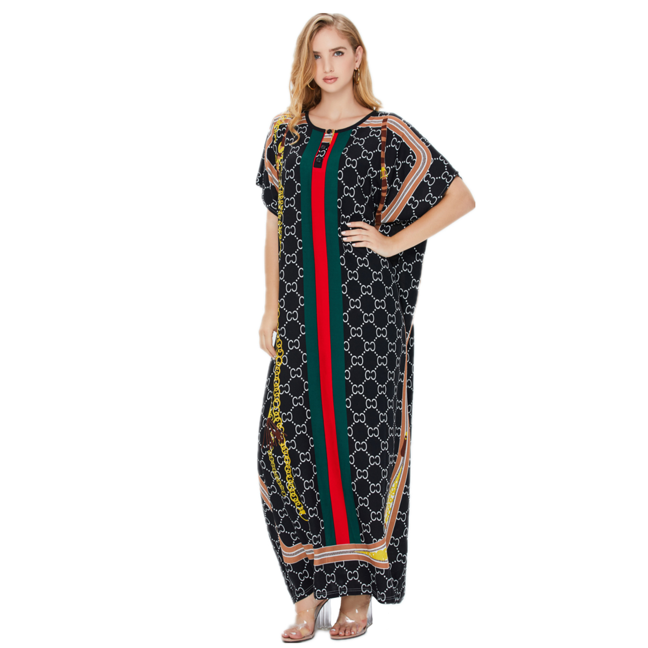 Hot Selling Short Sleeve Muslim Arab Saudi Ladies Robe Long Skirt Islamic Dress High Quality Full Printed Women Muslim Dress