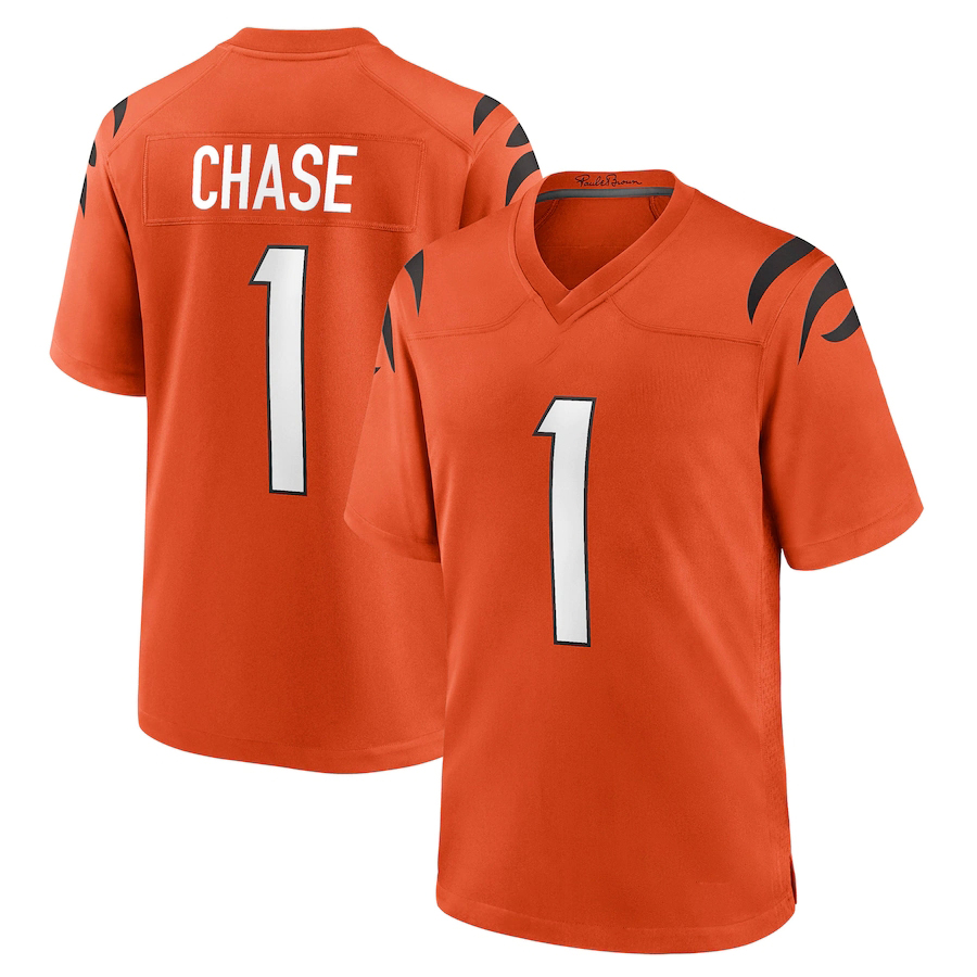 Оригинальная 1:1 Американская Футбольная майка мужская униформа Cincinnati Bengals Ja'Marr Chase NK оранжевая игровая майка для регби