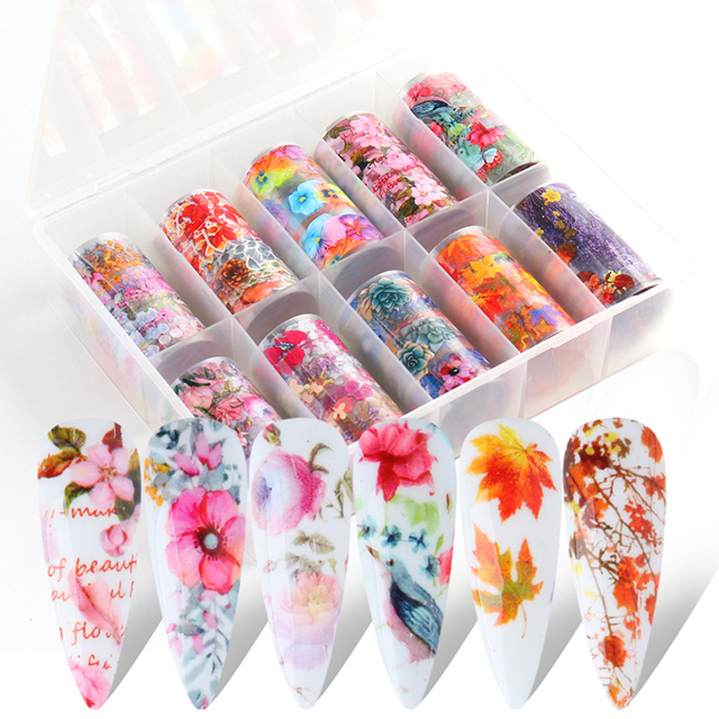 New 1box Holographic Maple Foil for Nails Autumn Fall Leaves Lavender Nail Art Transfer Sticker DIY Charms Manicure Foil Kit