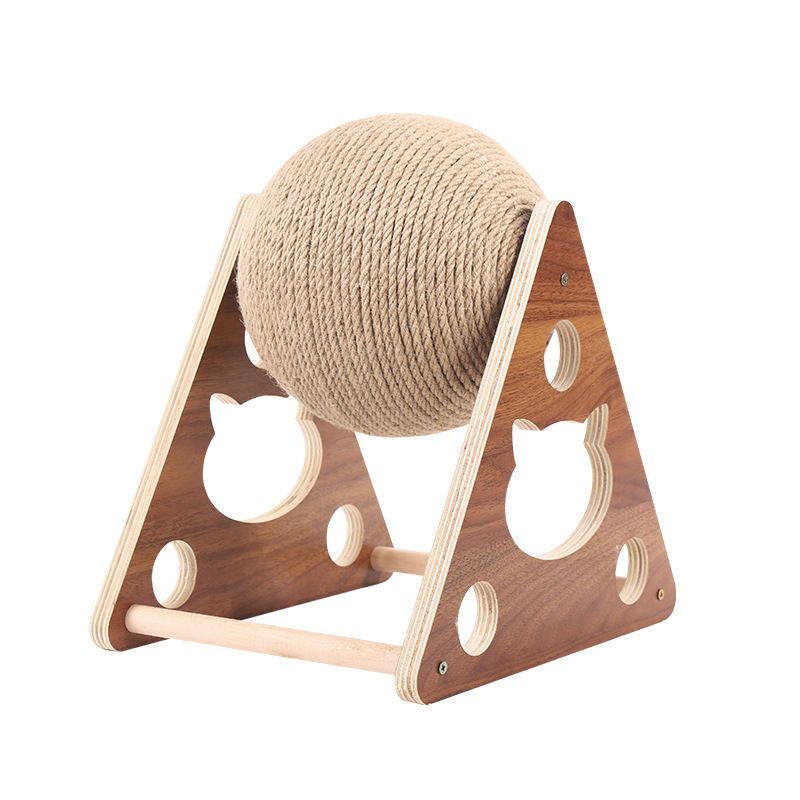 QIJI Cat Scratcher Toy, Natural Sisal Cat Scratching Ball Interactive Solid Wood Scratcher Pet Toy