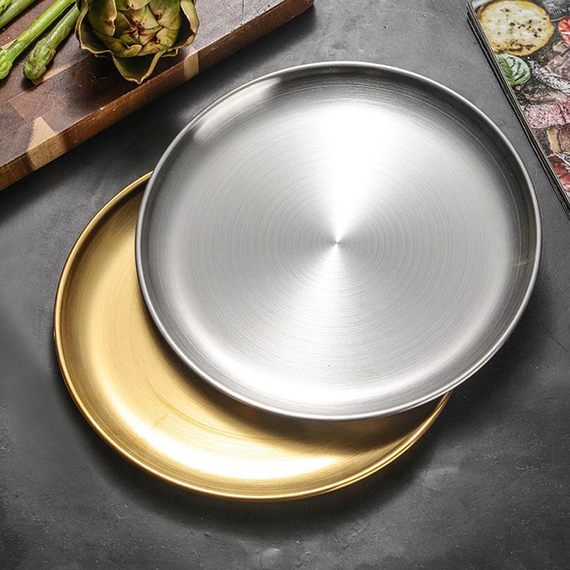 Factory prices high quality stainless steel tableware gold plate and sliver metal round dining plates of various sizes