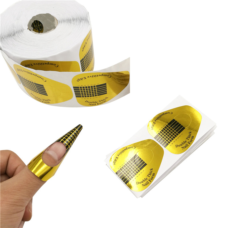 Hot Selling 500pcs French Nail Form Tips Acrylic UV Gel Extension Curl Nail Form With Aluminium Custom Logo Nail Form Aluminium