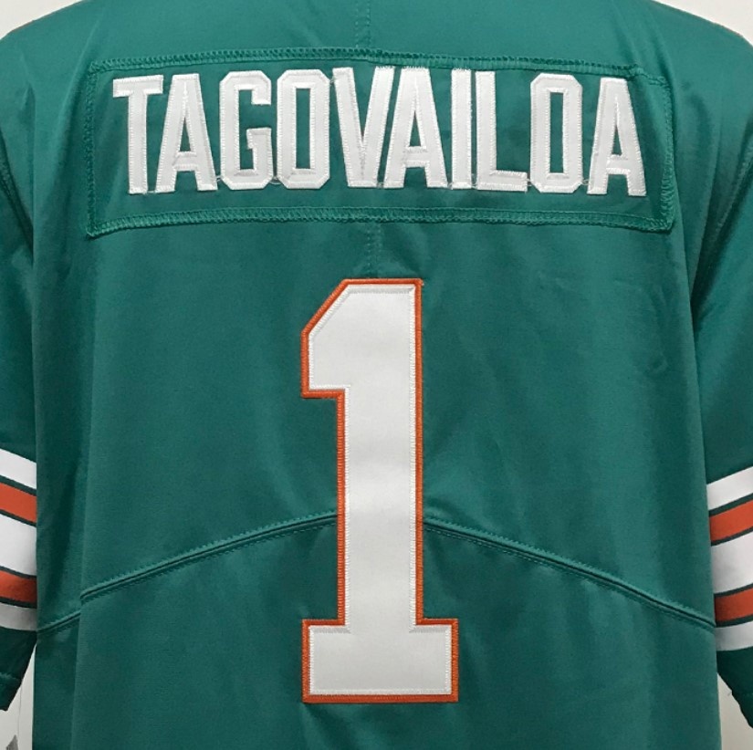 Tua Tagovailoa Aqua 2020 Высококачественная сшитая майка