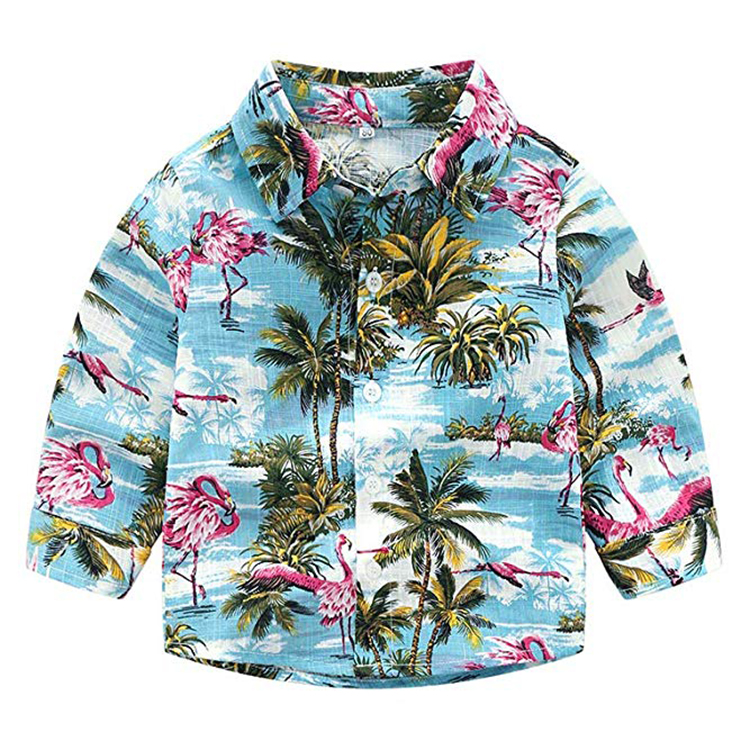 Удобная детская хлопковая рубашка с длинным рукавом hawaiian aloha
