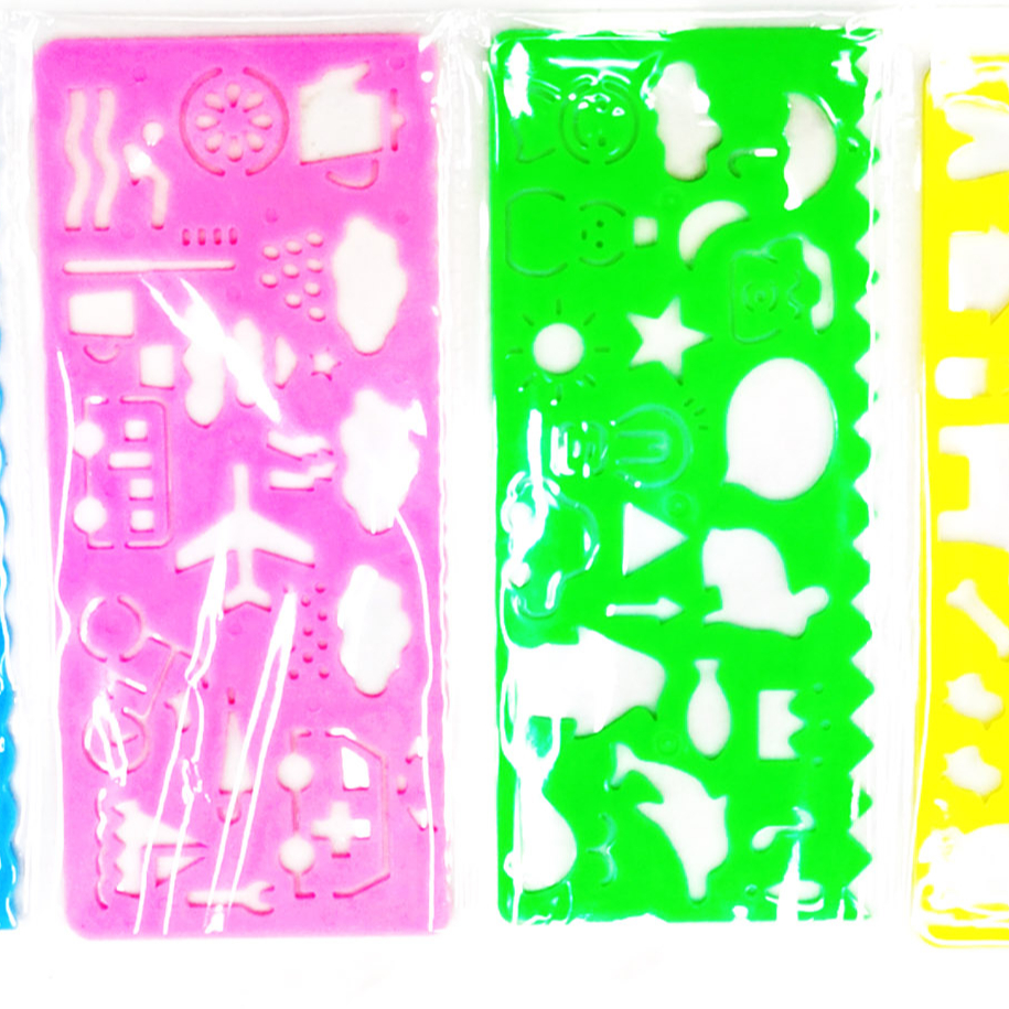 4pcs per pack Cute Art Graphics Symbols Drawing Template Stationery Candy Color Ruler Student Stationery Party Gift For Kids