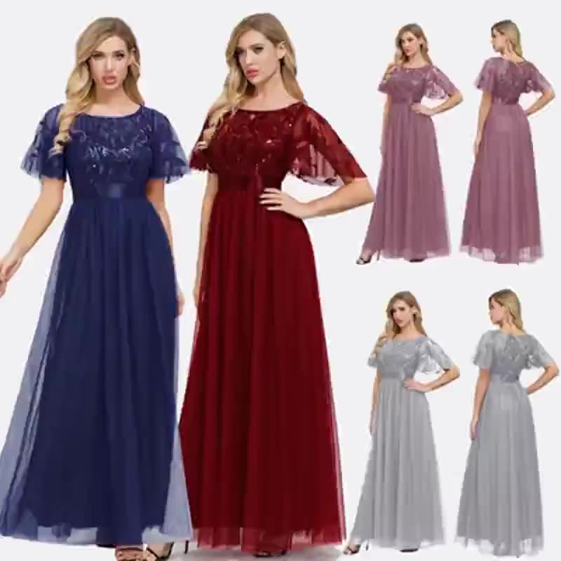 High Quality Fashion Mesh Party Evening Maxi Elegant Casual Dress Plus Size Dusty Pink Bridesmaid Dress Wedding