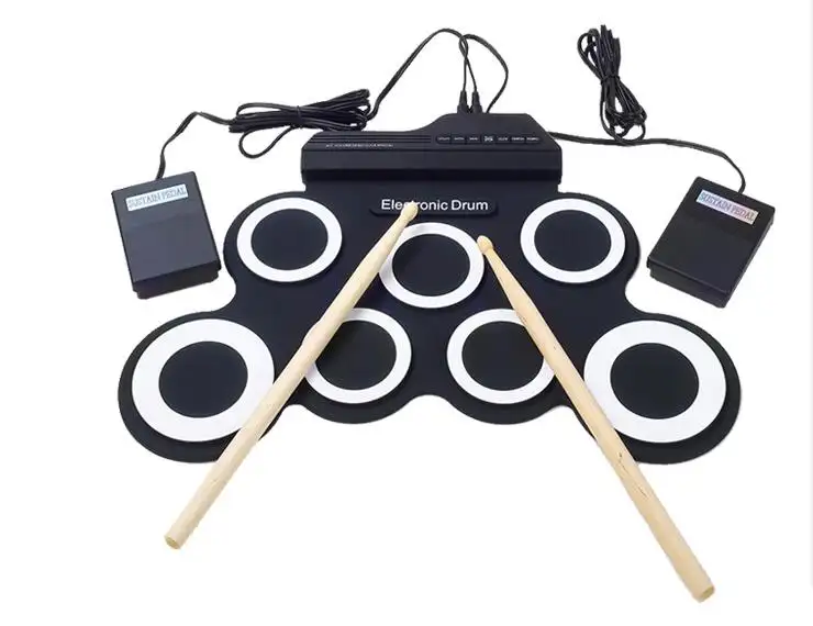 Electronic Drum Set Roll Up Drum Practice Pad Midi Drum Kit with Headphone Jack Built-in Speaker