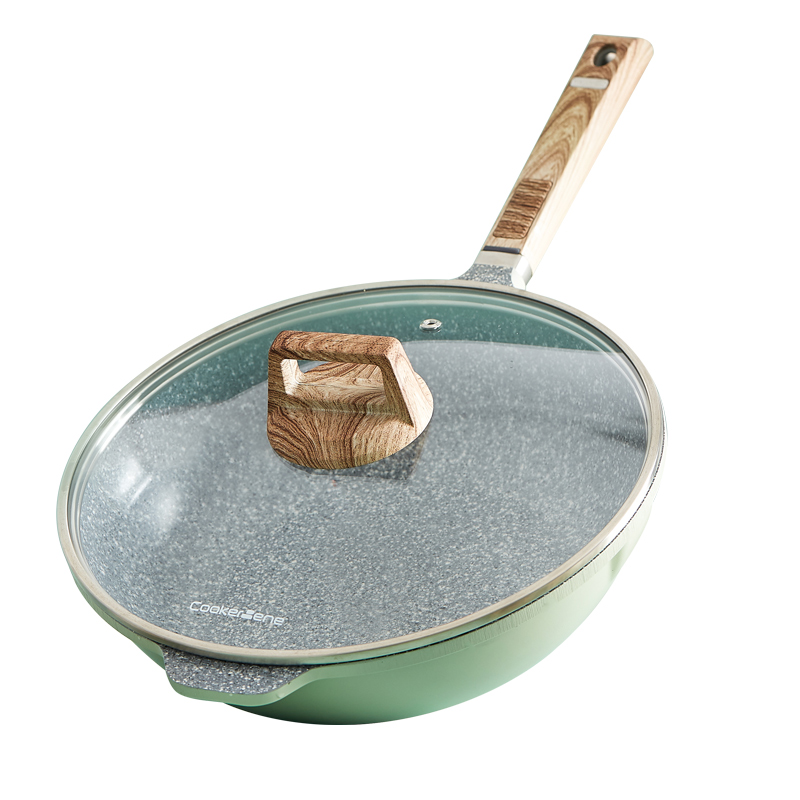 High Quality Die-Cast Aluminum Granite Coating Wok 32cm Frying Pans Nonstick with Lid