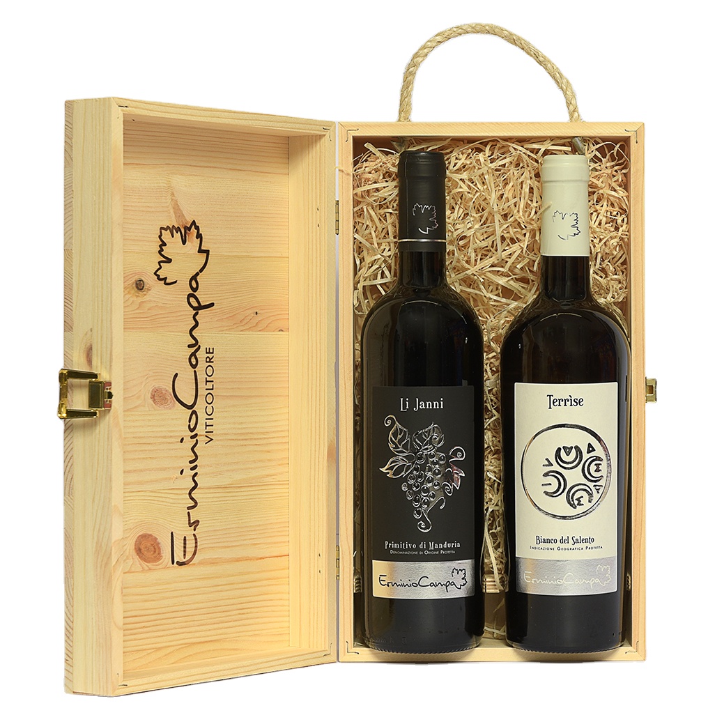 Высококачественное красное Primitivo и белое вино Bianco Salento IGP в деревянной коробке для подарков «Li Janni» и «terrтеплое»