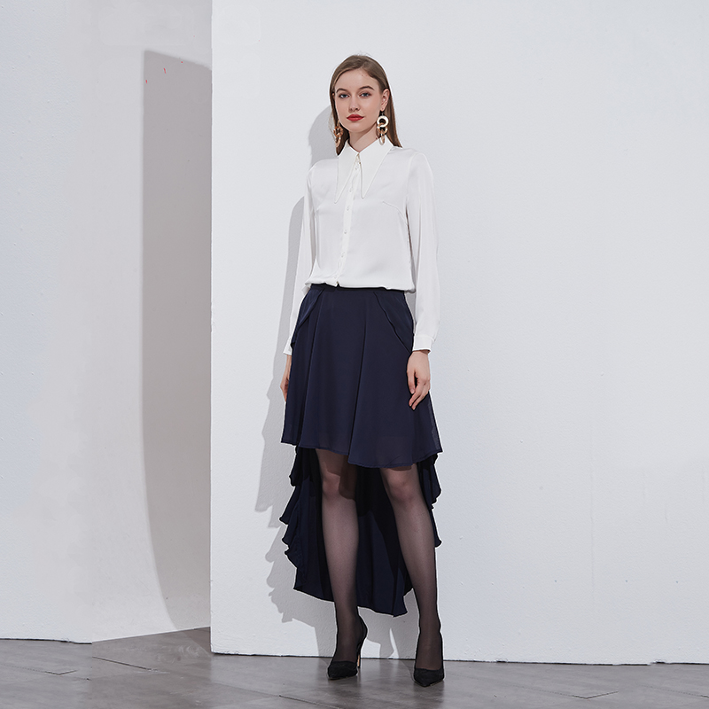 White long-sleeve women's blouses   shirts elegant autumn blouse comfortable and smooth