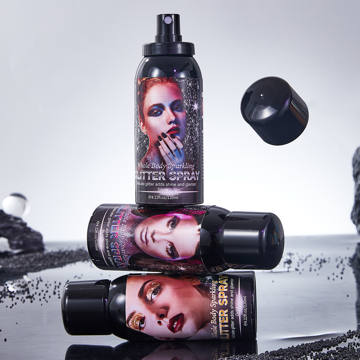 Wholesale Hot Selling Custom Body Glitter Mist Oil Shiny Glitter Spray Party Makeup Shimmering Powder for Hair and Body