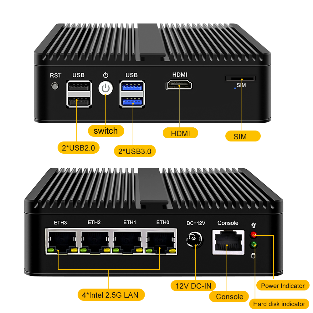 Новый чехол Blue доска мягкая маршрутизатор Celeron N5105 4 * Intel I225 2.5GbE NIC 2 * DDR4 NVMe брандмауэр прибор pfSense, мини-ПК AES-NI