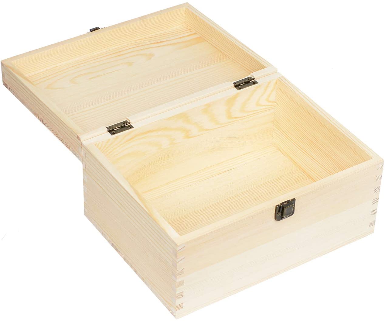 Unfinished Wooden Box Pine Wood Box Craft Stash Boxes with Hinged Lid
