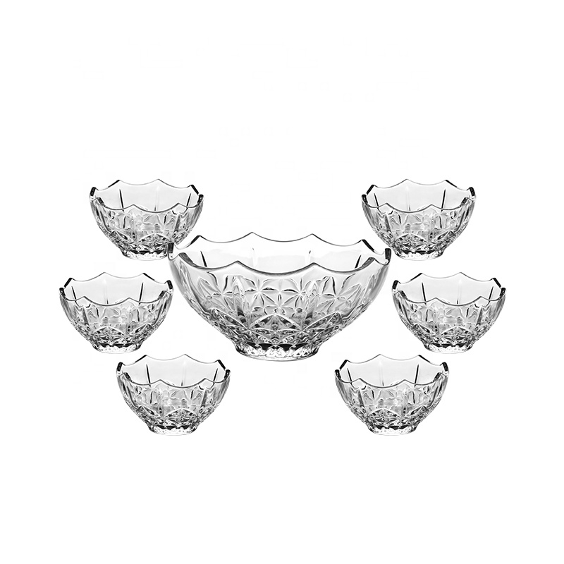7pcs Newest OEM engraved design fruit soup food container glass salad bowl set