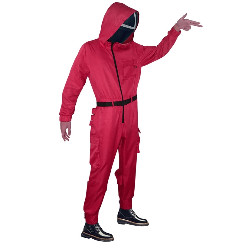 2021 Korean TV Series Squid Game Mask Cosplay Halloween Costumes Same Paragraph Red Soldier Jumpsuits Squid Game Costume