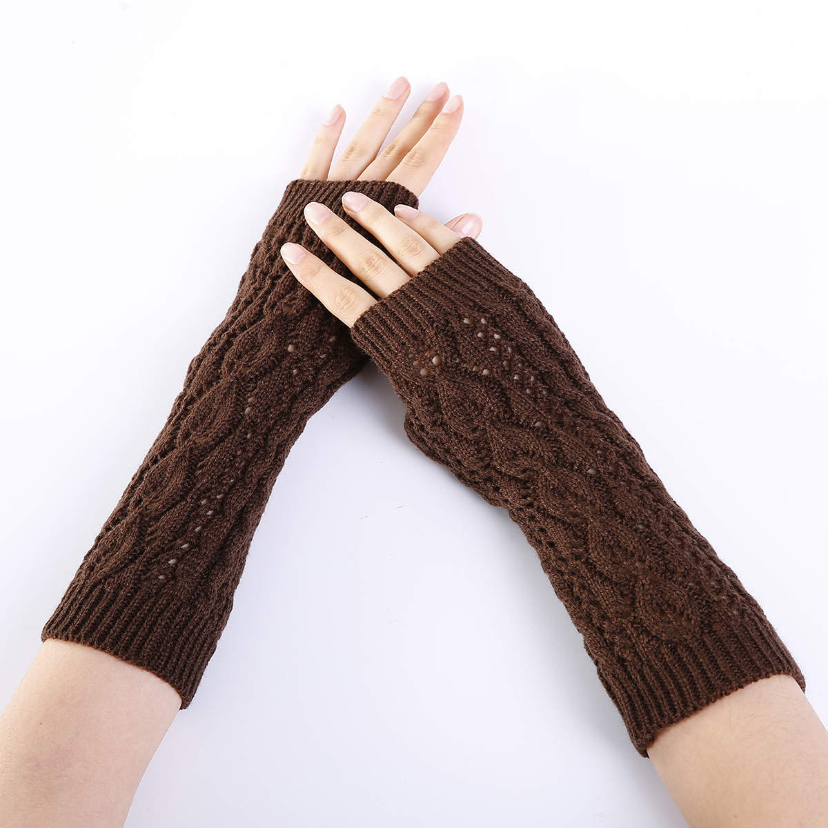 Fashion Solid color Winter Warm Arm Warmer Long Fingerless Gloves Soft Woll Knitted Classic Pure New Solid Gloves Mittens for Wo