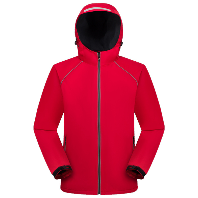 Factory wholesale unisex Reflective outdoor wear waterproof hooded coat windproof fleece inside hiking jacket