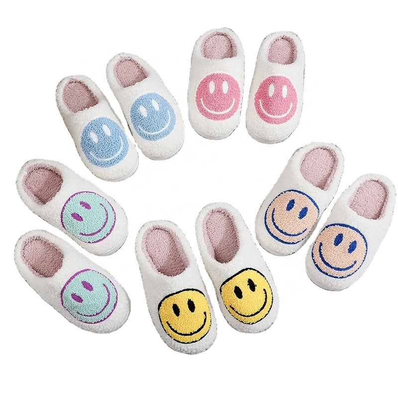 2023 Cute Winter Smile Face Kids Warm Slippers Fashion Girl Boy Size Happy Fuzzy Slipper Plush Soft Indoor Home Child Shoes