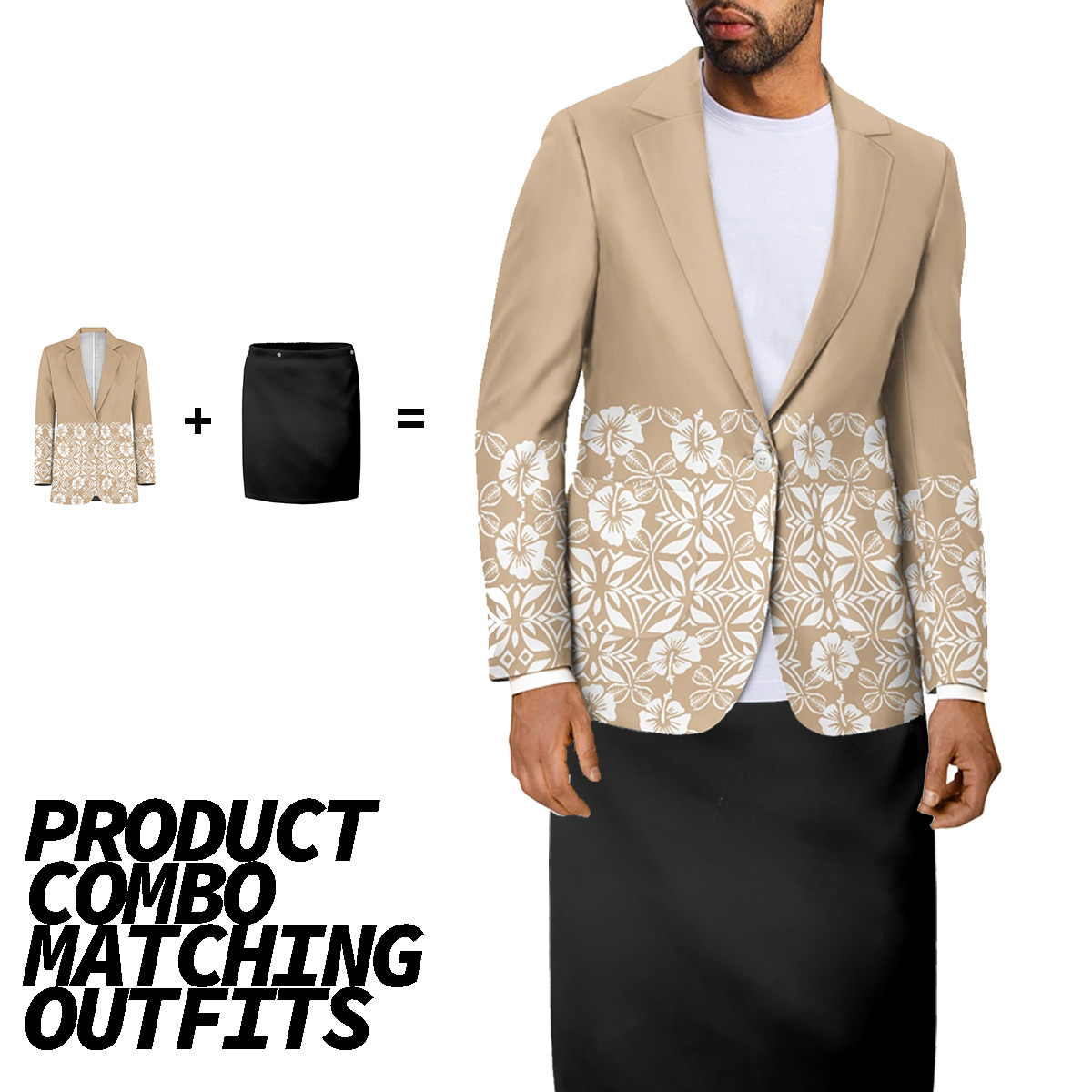 Polynesian Tribal Tapa style Matching Outfits for Men's Suits & Blazer Hommes Co-Ords Samoan Mens Ie Faitaga Set for Men Outfits