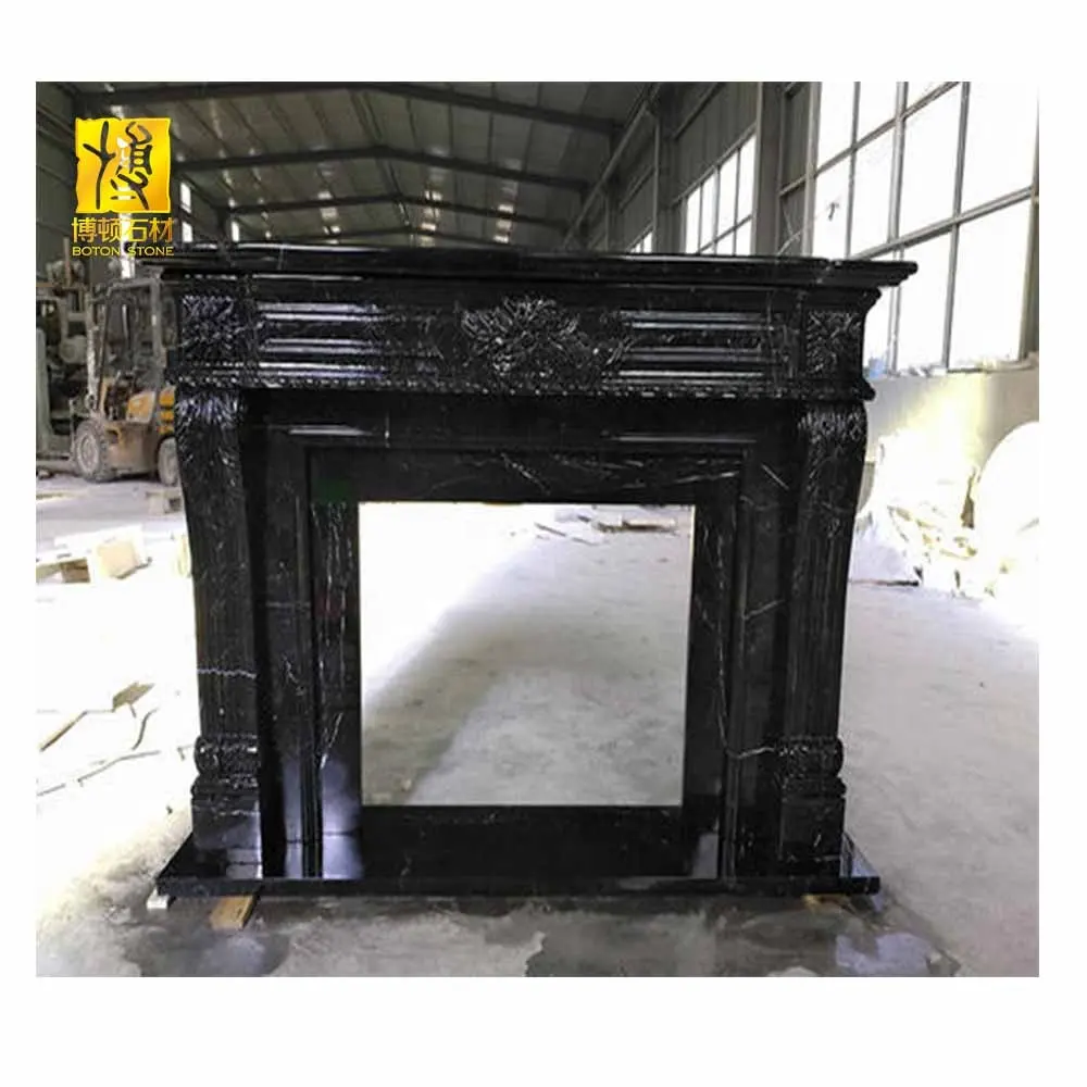 Natural Stone Modern Black Fireplace Surround Frame Mantel Indoor Insert Hand Carving Marble Fireplace Mantle
