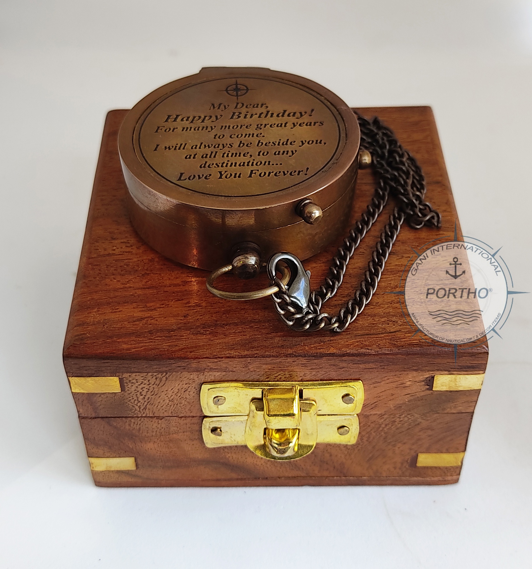 Antique Brass Birthday Compass With Wooden Box Pocket compass Best Gift