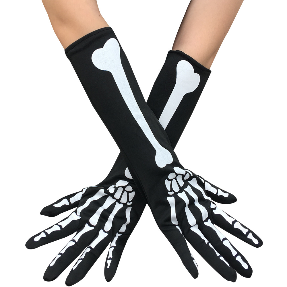 Halloween Skeleton Mid-length Ghost Gloves Horror Performance Gloves Bar Prom Dress Up Props Skeleton Gloves
