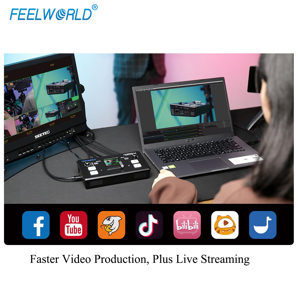 Мультиформатный Смеситель для видео FEELWORLD L1 V1, коммутатор с 4 входами HDMI, производство камеры USB3.0, прямая трансляция Youtube